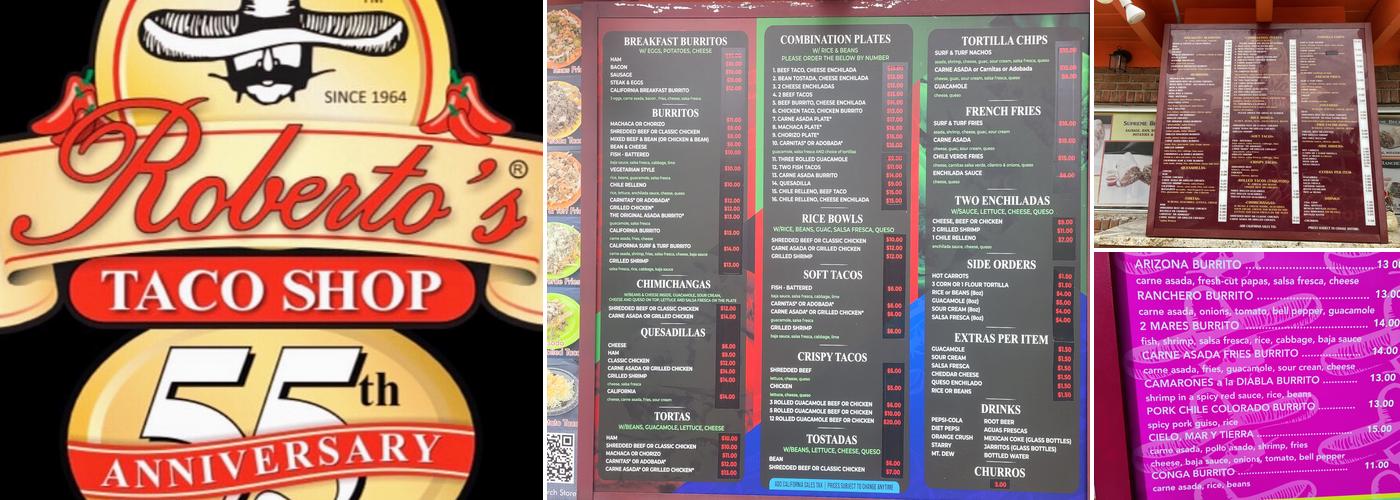 Roberto's Taco Shop Ocean Beach Menu