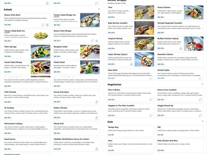 Rocket Wrapps Menu