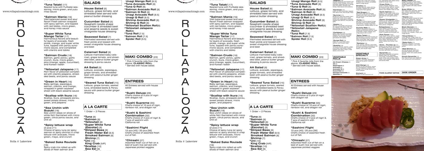 Rollapalooza Menu