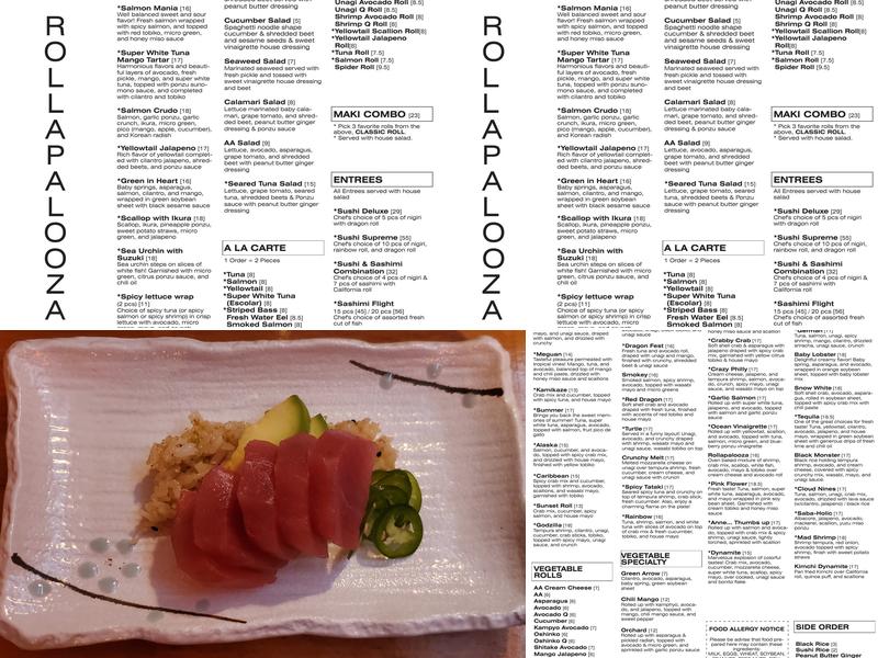 Rollapalooza Menu