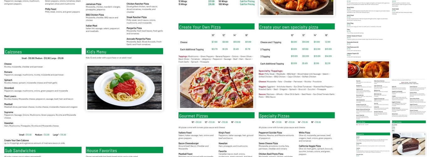 Romans Pizza Menu