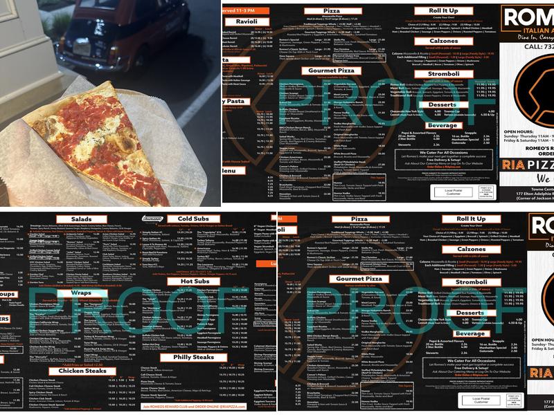 Romeo’s pizza Italian American Menu