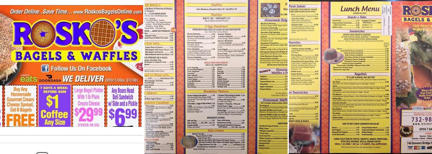 Rosko's Bagel's & Waffles Menu