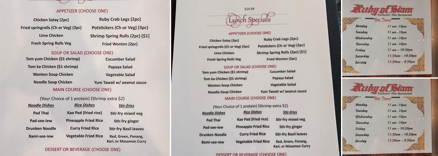 Ruby of Siam Menu