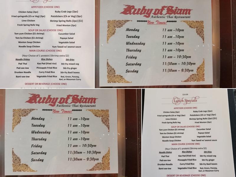Ruby of Siam Menu