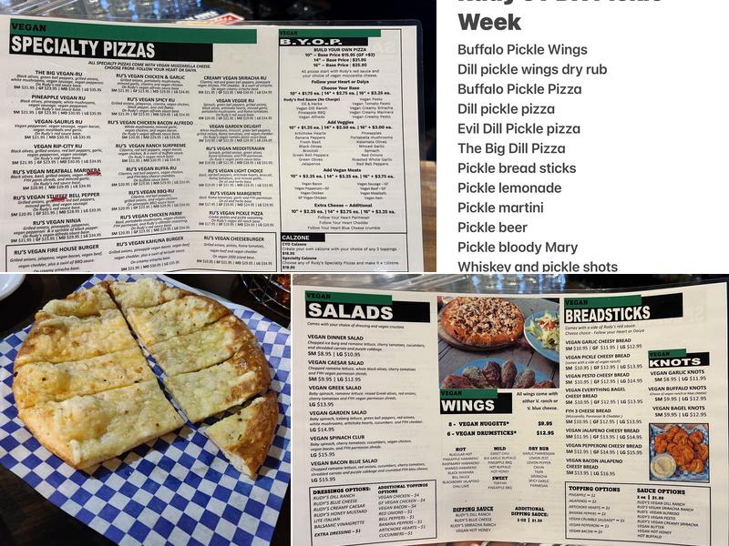 Rudy's Gourmet Pizza Menu