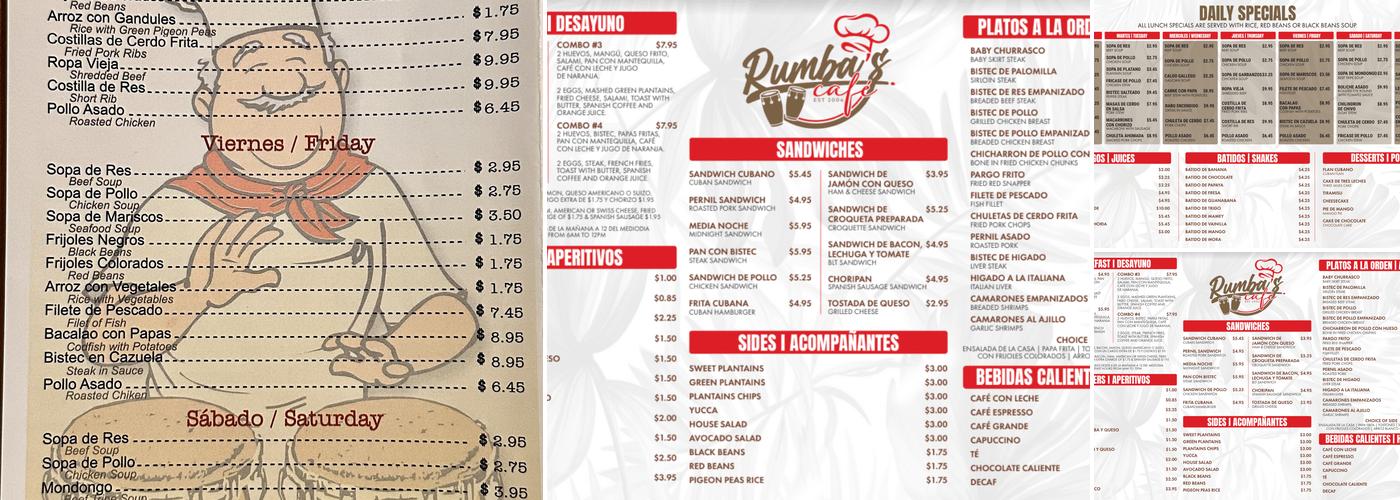 Rumba's Cafe Menu
