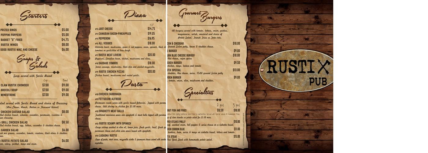 Rustix Pub Menu