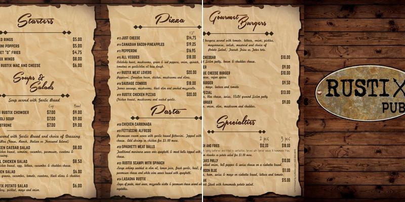 Rustix Pub Menu