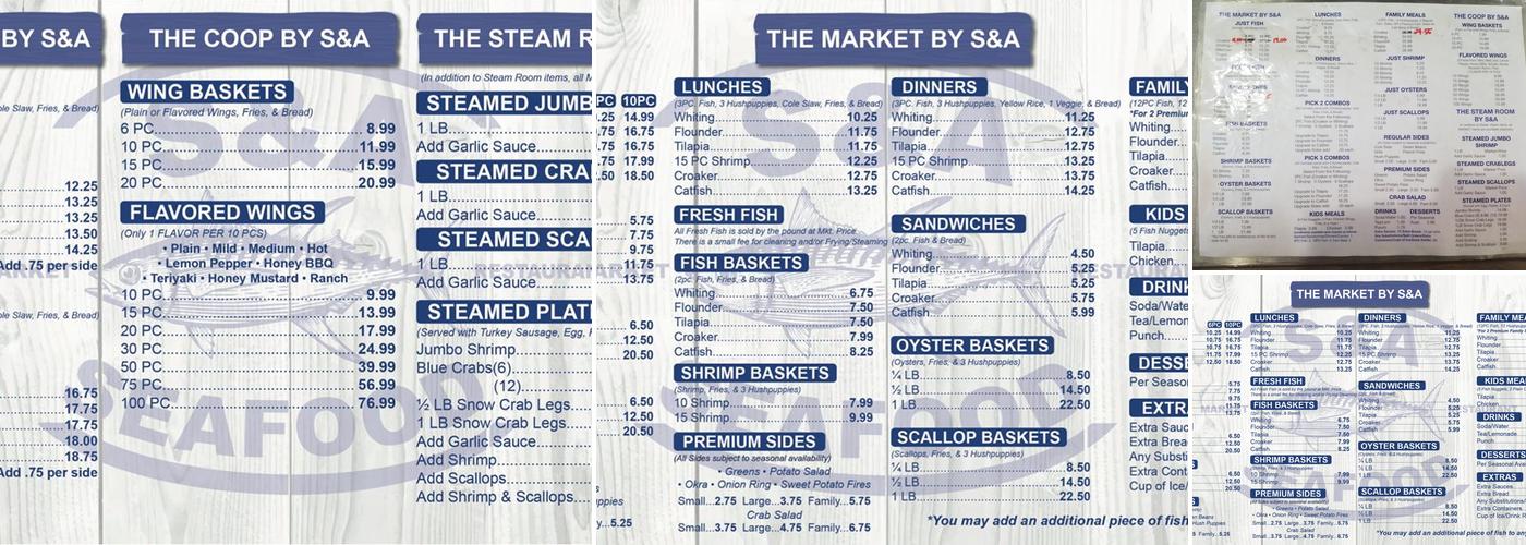 S & A Seafood Menu