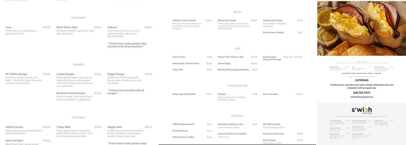 S'wich Bistro Menu