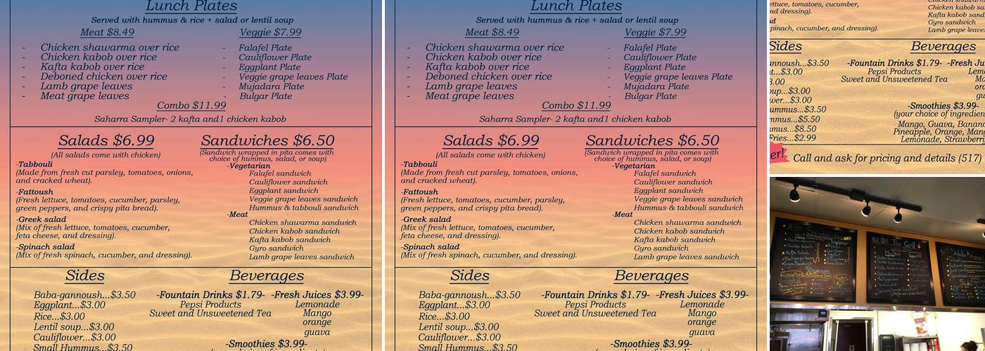 Sahara Delight Menu