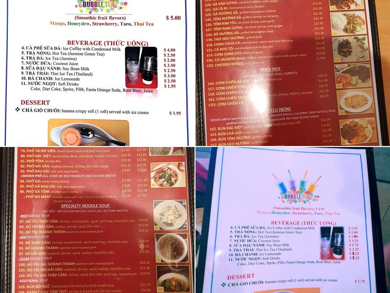 SaigonOnePho Menu