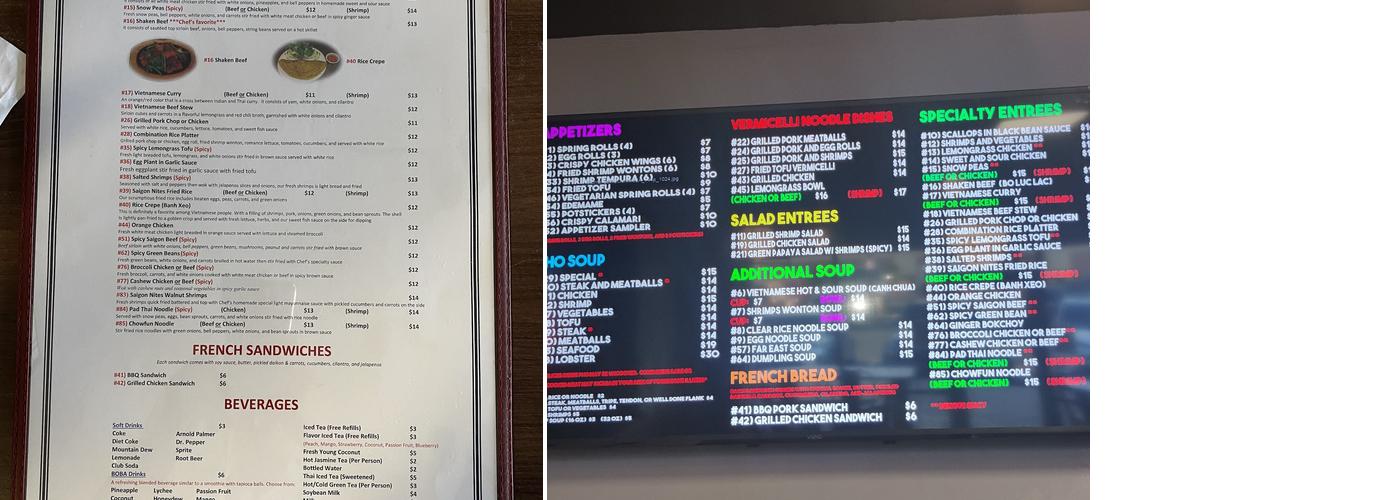 Saigon Nites Menu