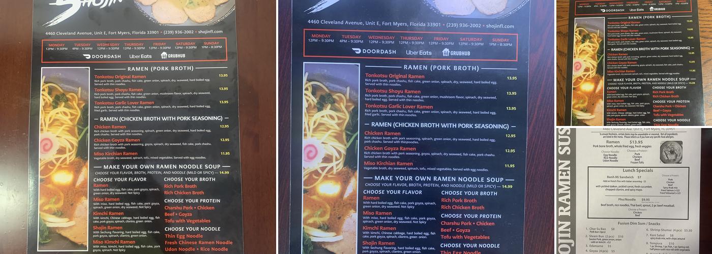 Shojin Ramen & Sushi Menu