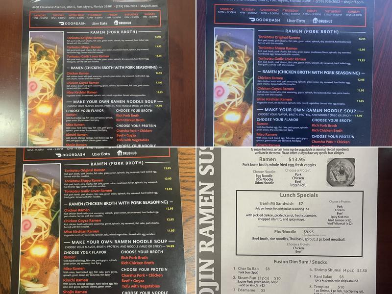 Shojin Ramen & Sushi Menu
