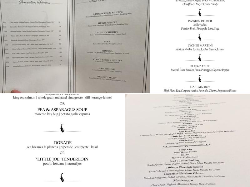 Sails Restaurant Menu
