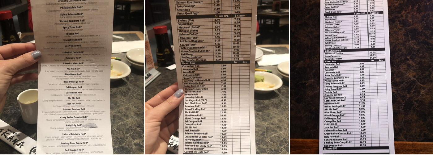 Sakana Sushi & Grill Menu