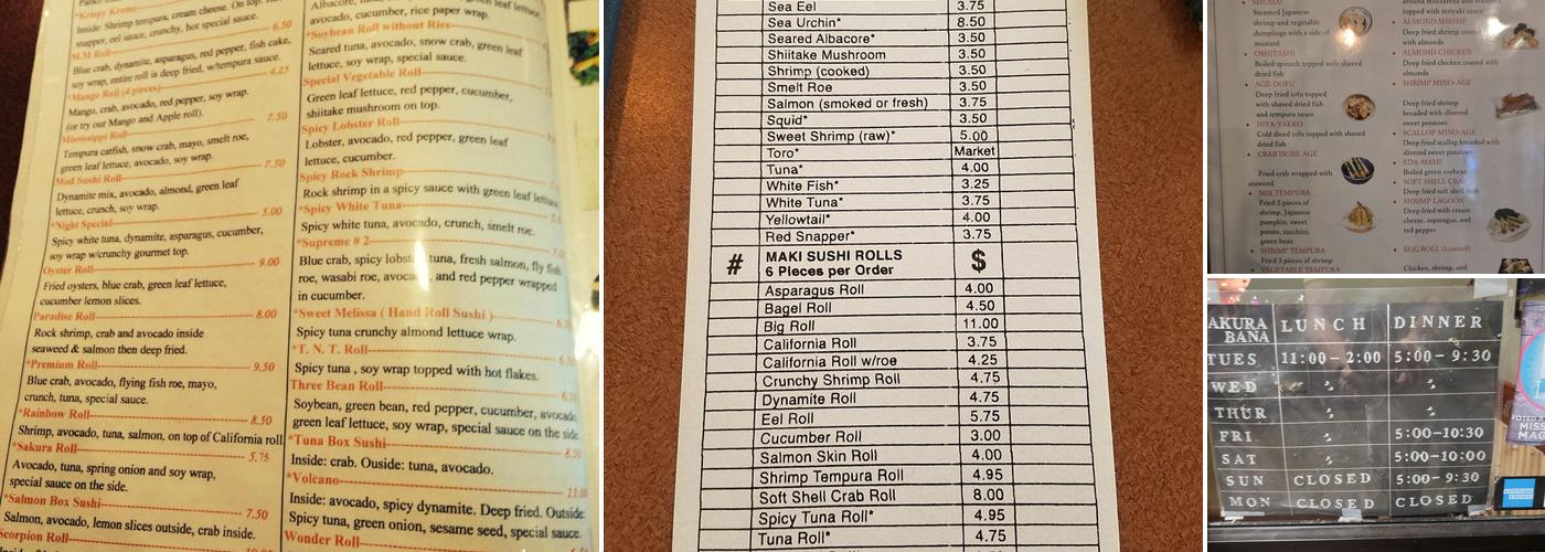 Sakura Bana Menu