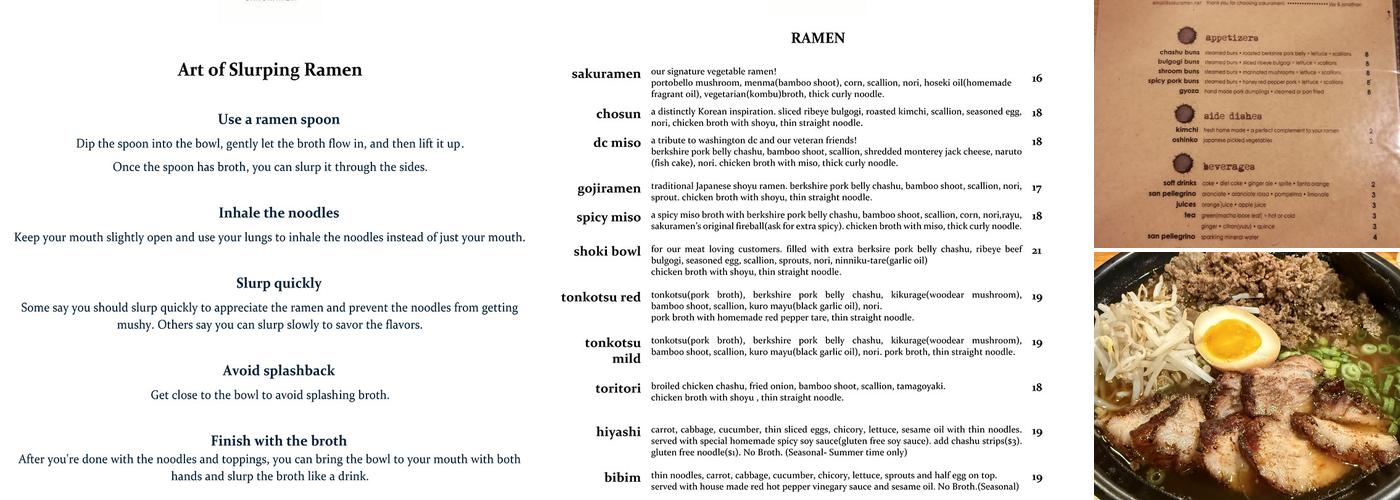 Sakuramen Ramen Bar Menu