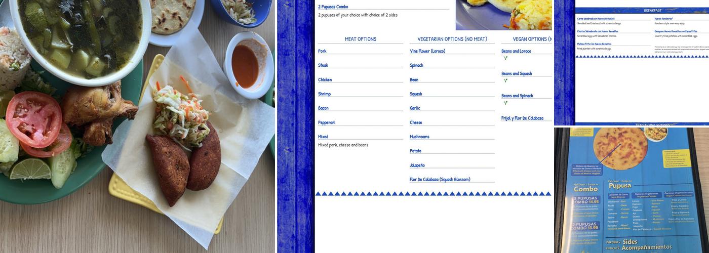 Salvadoreño Restaurant #2- Pupusas Menu