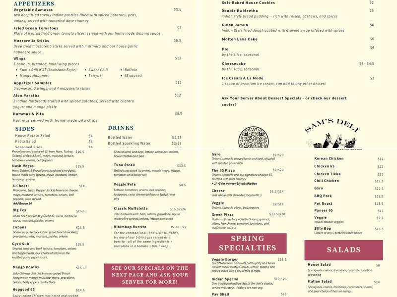 Sam's Deli Menu
