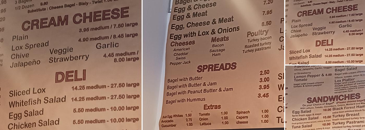 Sam's Bagels Menu