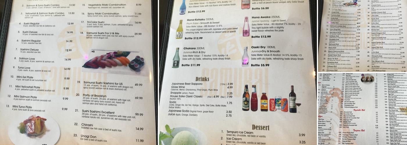 Samurai Sushi Menu