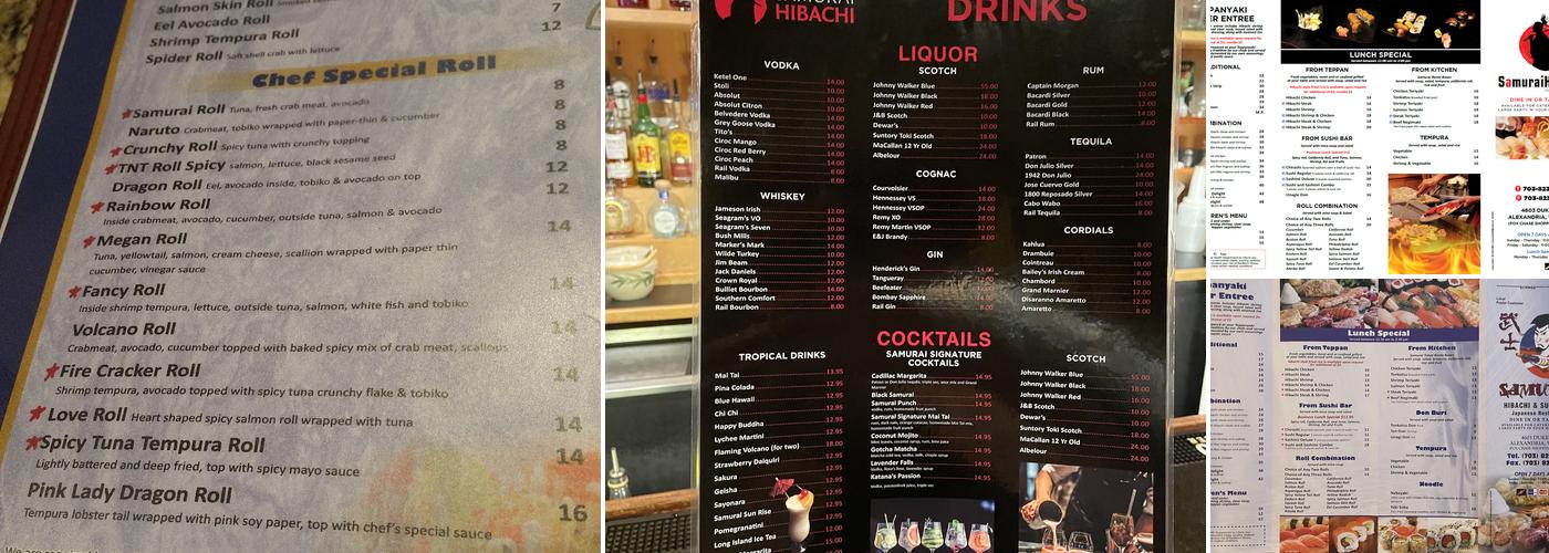 Samurai Hibachi Sushi & Bar Menu