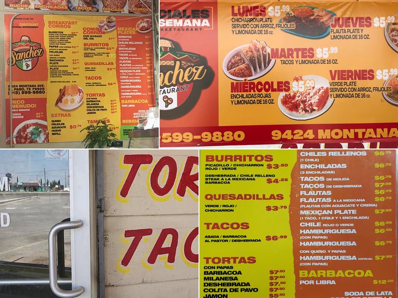 Restaurant Sanchez Menu