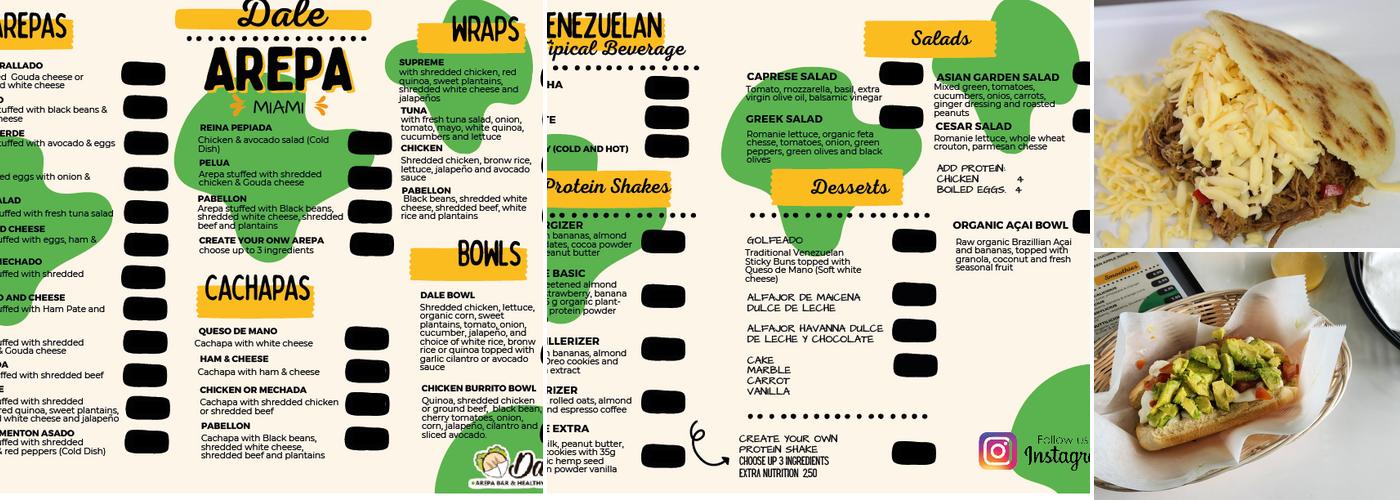 Dale Arepa Bar & Healthy Bistro Miami Menu