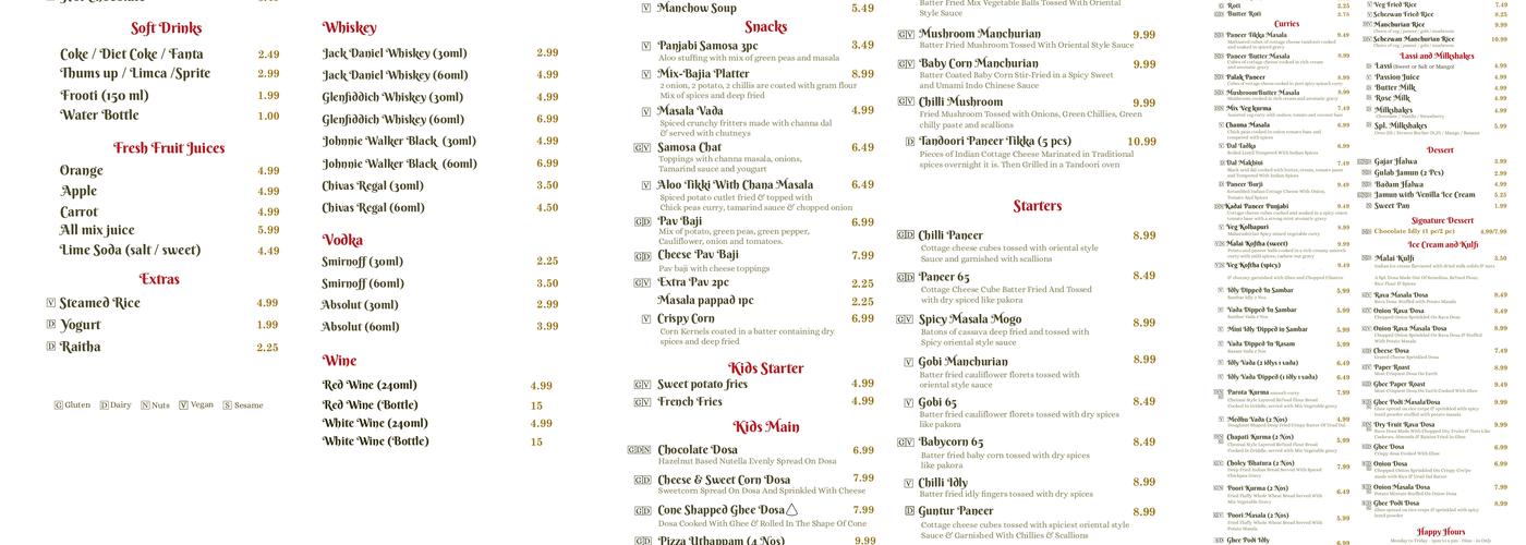 Crispy Dosa Harrow Menu