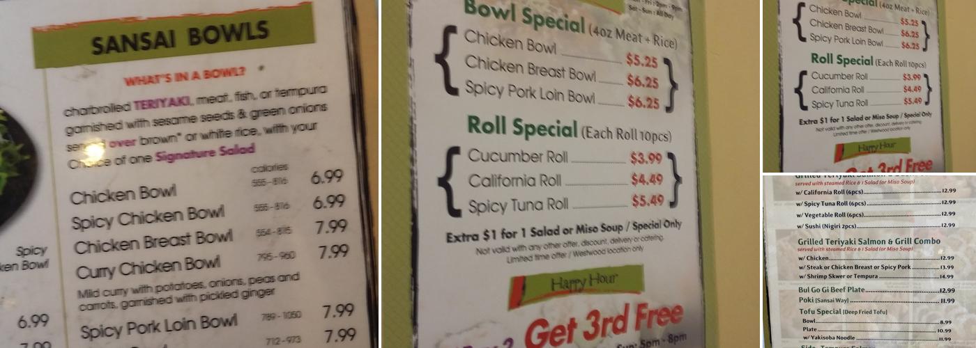 Sansai Japanese Grill Westwood Menu