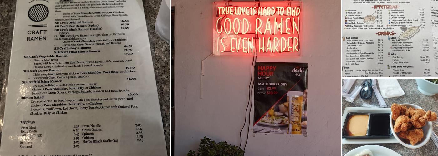 Santa Barbara Craft Ramen Menu