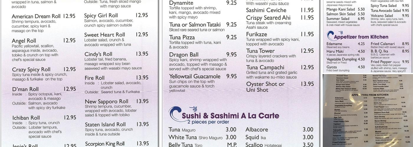 Sapporo Sushi Menu