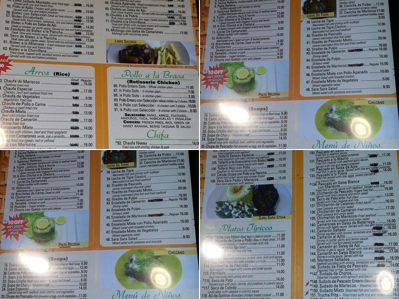 Sara Sara Menu