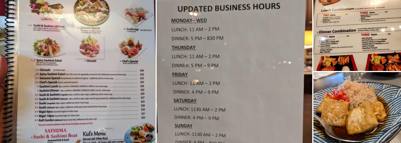 Satsuma Sushi Menu