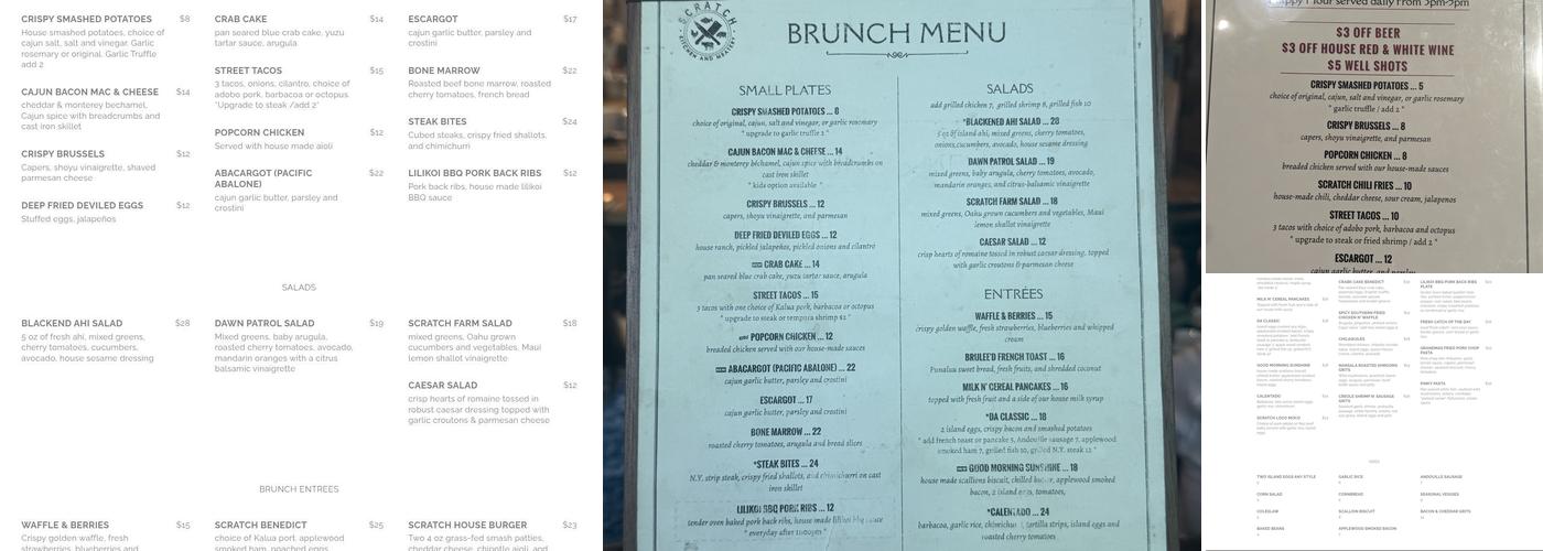 Scratch Kitchen Ward Menu