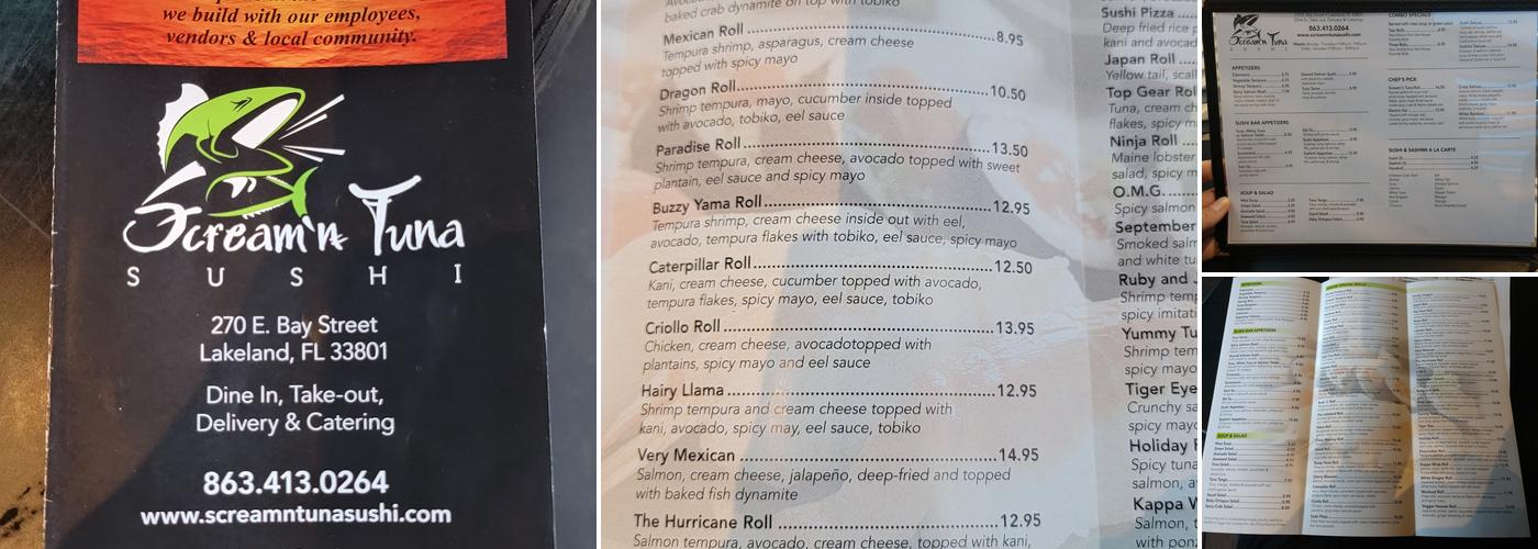 Scream'n Tuna Sushi Menu