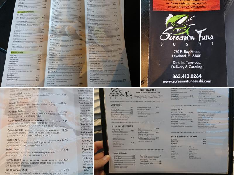 Scream'n Tuna Sushi Menu