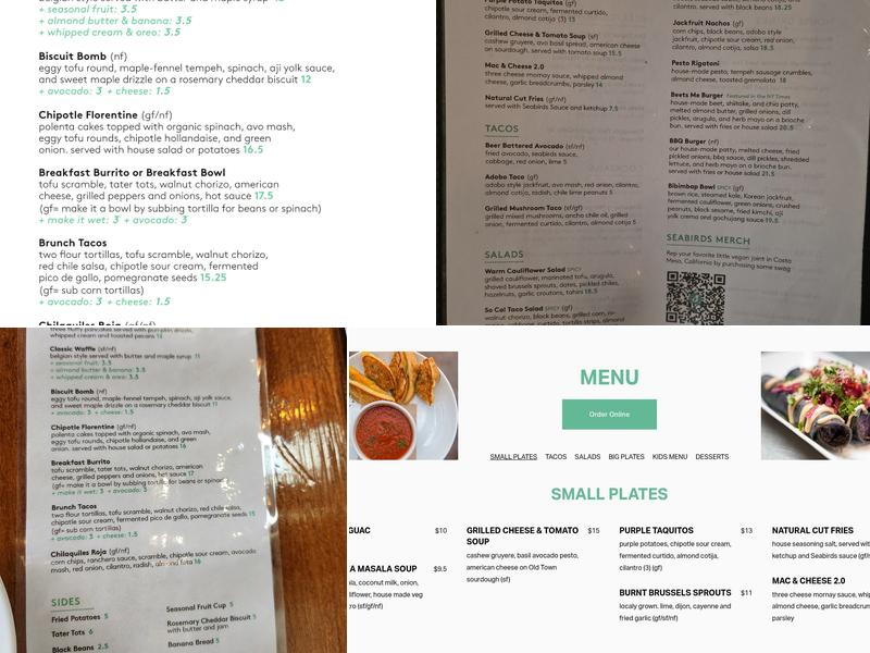 Seabirds Kitchen Menu