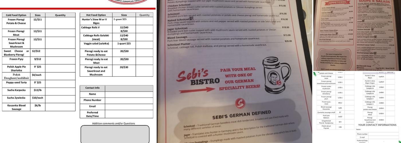 Sebi's Bistro Menu