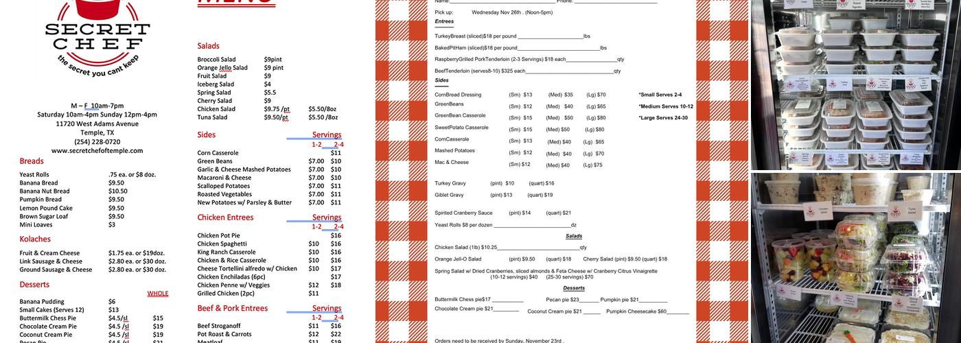 Secret Chef of Temple Menu