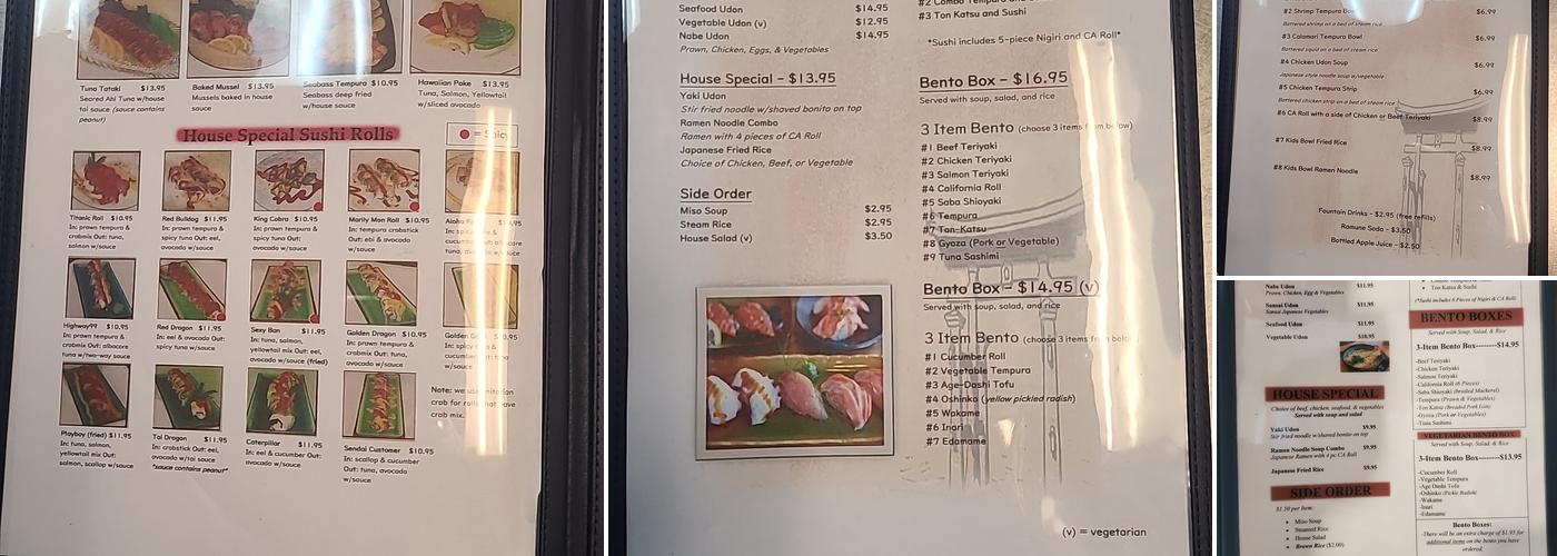 Sendai Sushi Menu