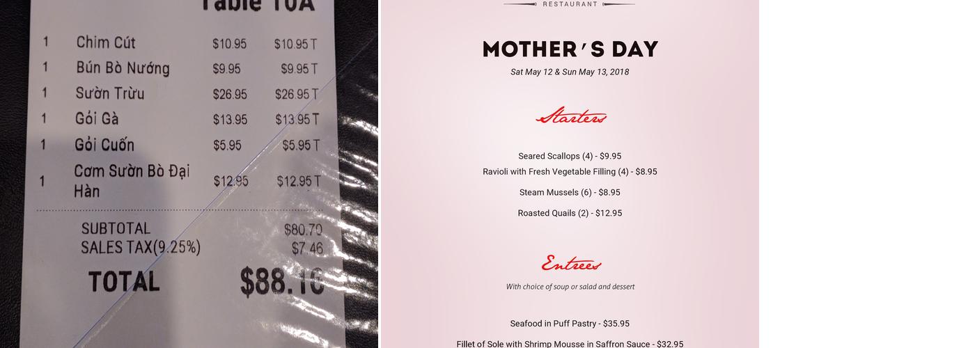 Senses Restaurant Menu