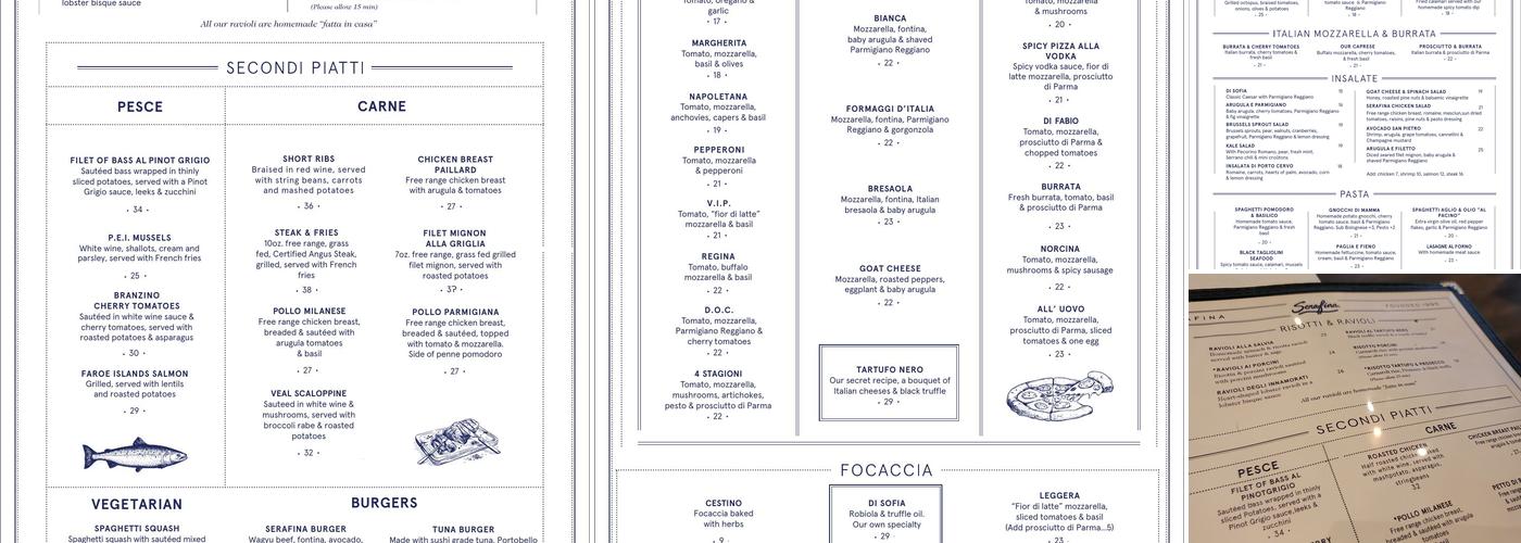 Serafina Menu