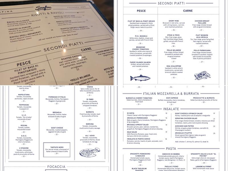Serafina Menu