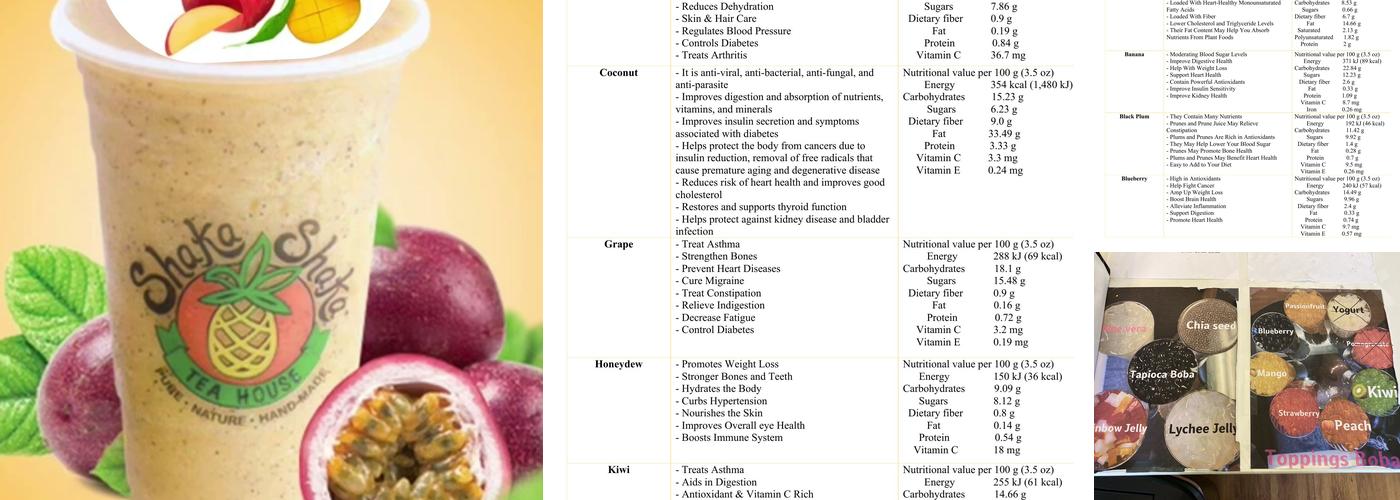 Shaka Shaka Tea House Menu