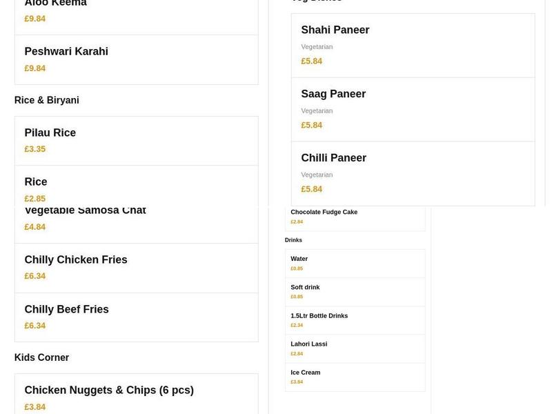 Drayton Tandoori Menu