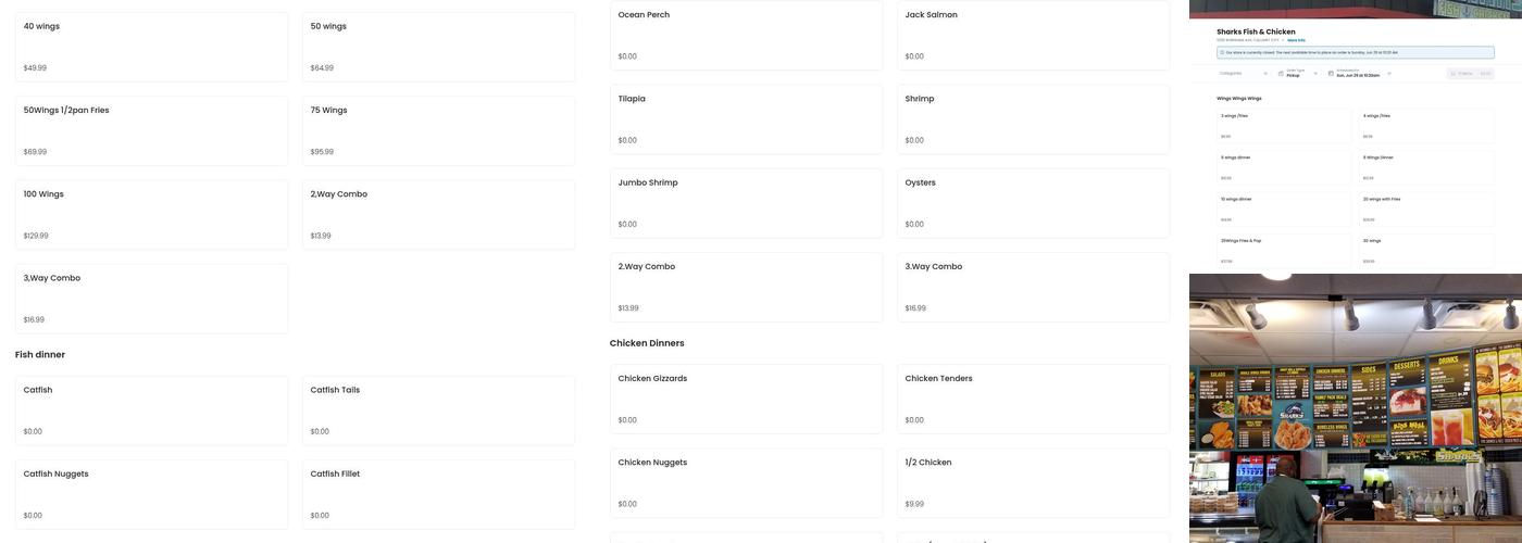 Shark’s Fish & Chicken on 12th and University Menu